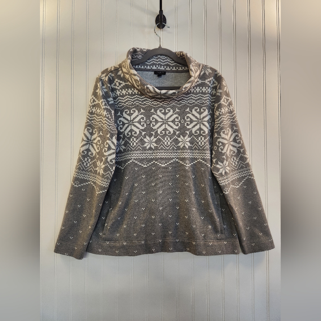 Talbots Women's Gray Snowflake Turtleneck Knit Top Size L Petite Thick Warm Cozy
